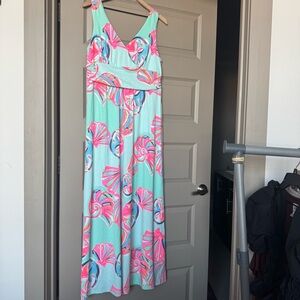 Lilly Pulitzer Blue Green Pink Shift Maxi Sleeveless Dress, XL